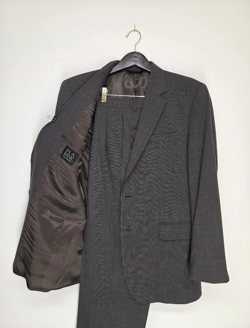 Jos. A. Bank 42R 36R Olive Green 2pc Suit 100% Wool Notch Lapel